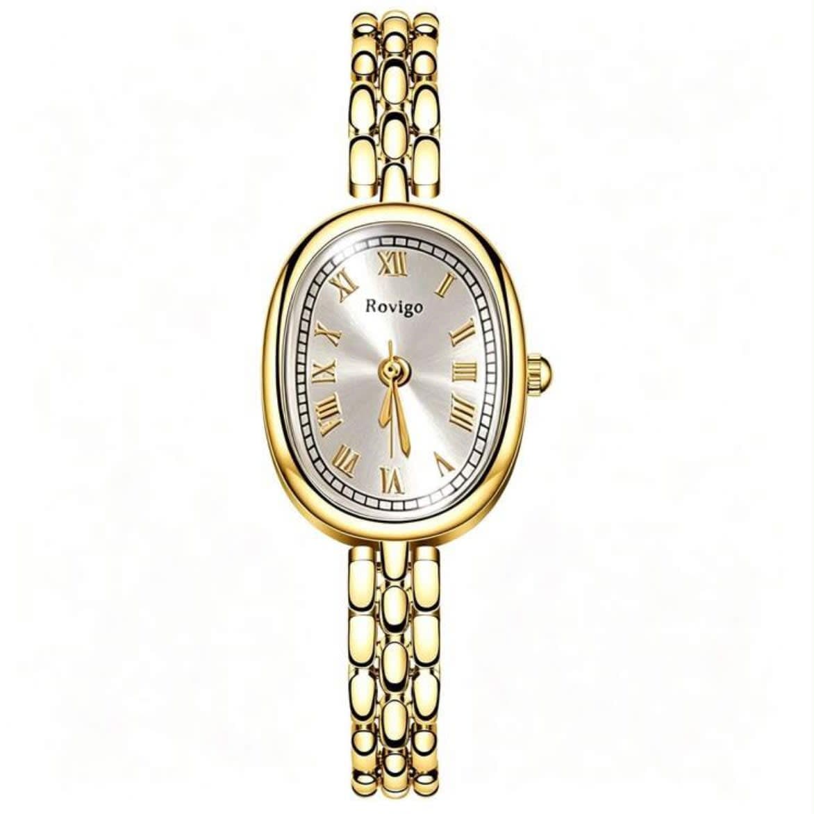 White Gold Oval Stainless Steel Watch