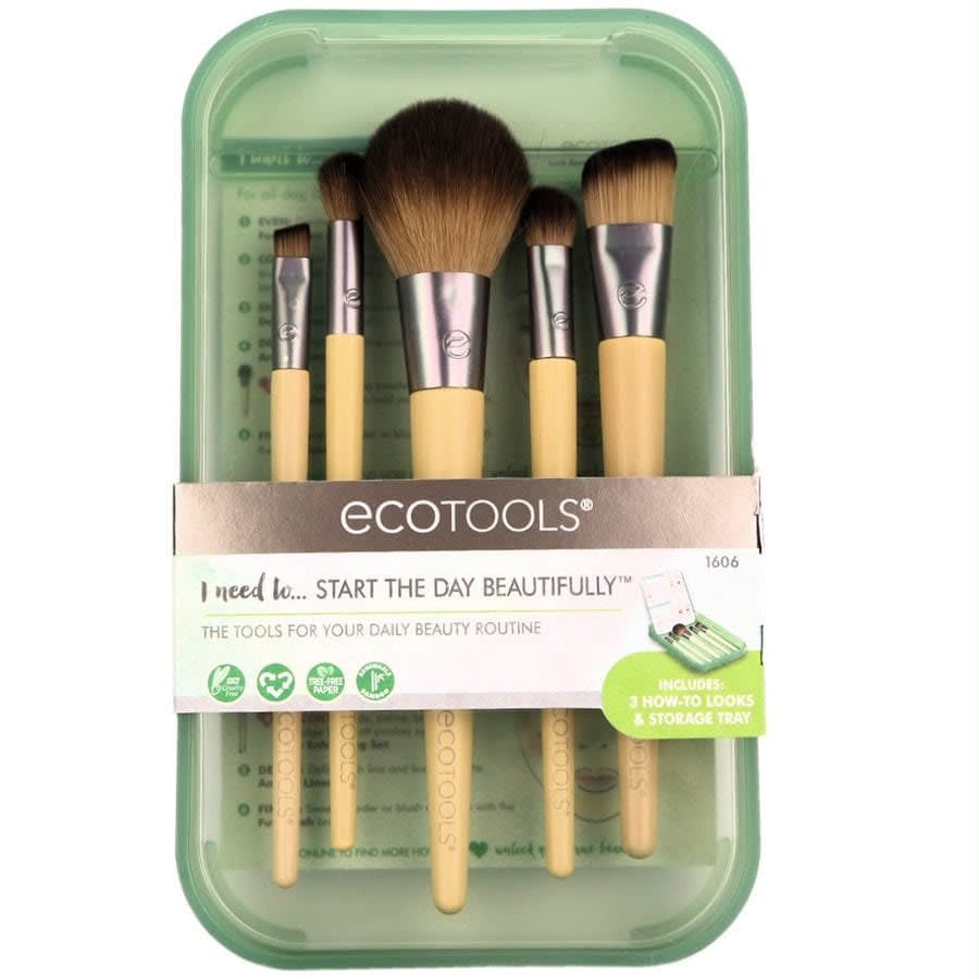 ecotool Start The Day Beautifully exclusive design face and eye makeup brush set with metal holder