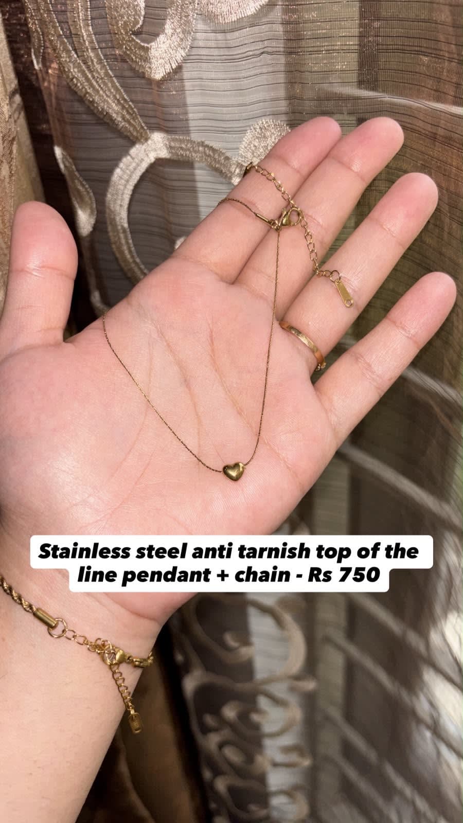 Delicate heart Pendant with Chain - Antitarnish, Stainless Steel