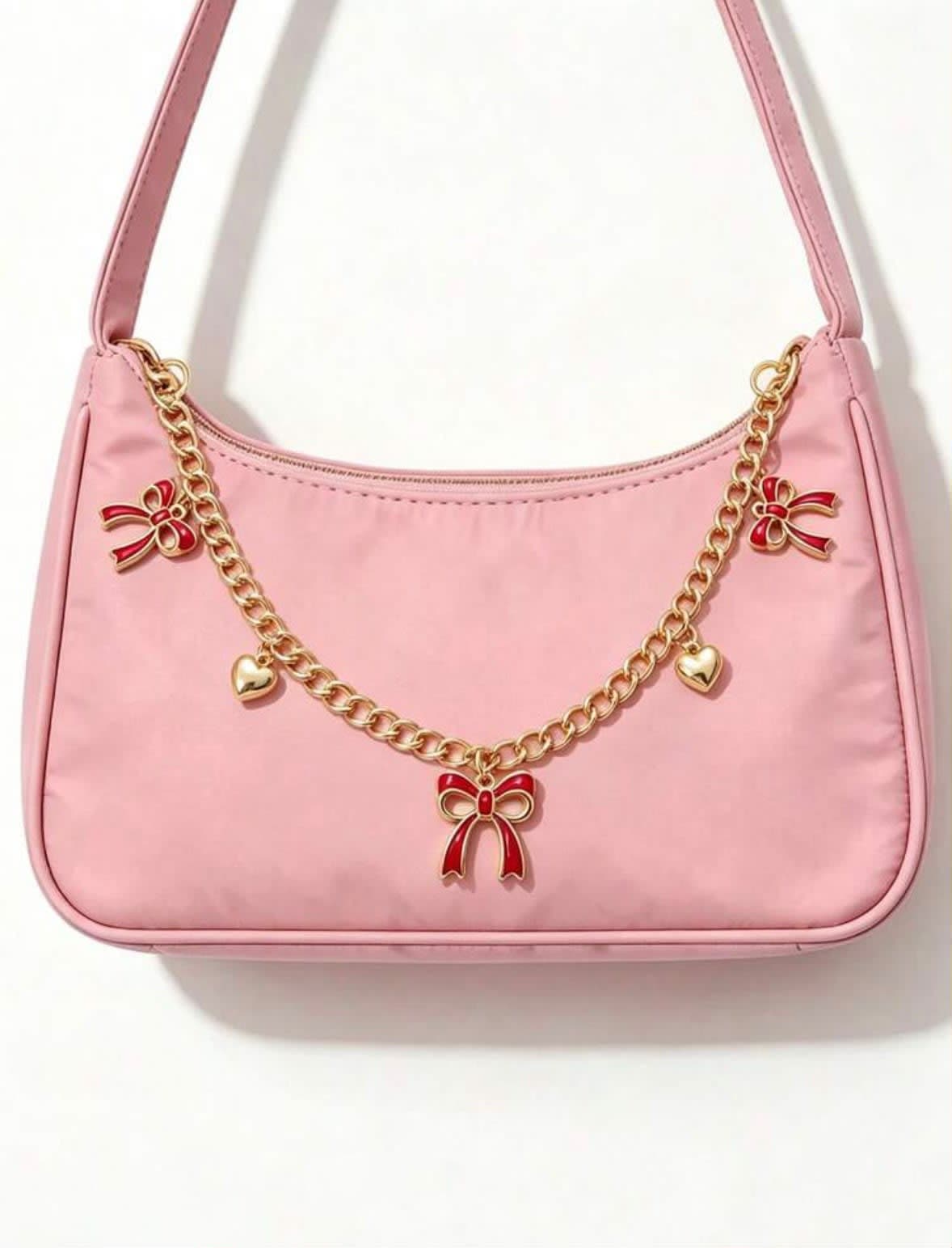 Heart and Bow Charm Bag Chain