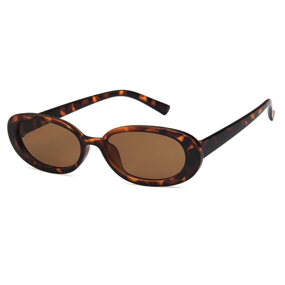 Brown Retro Small-Frame Oval Sunglasses With A Tortoiseshell Pattern And Dark Tinted Lenses